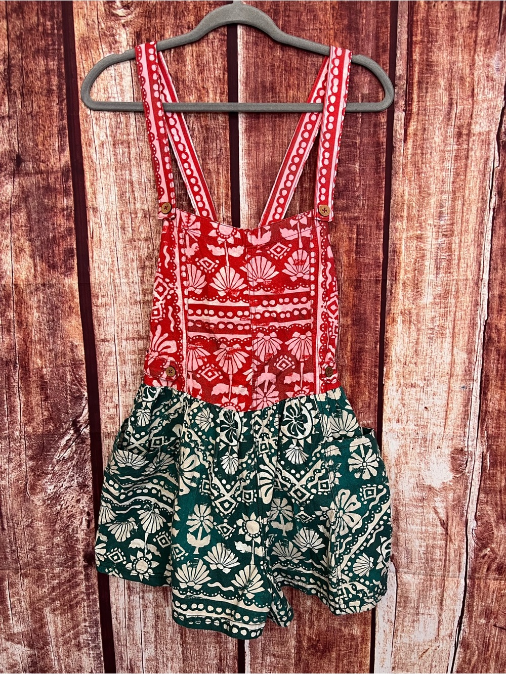 Free People | Tropical Floral Shortalls in Red and Green - Picture 3 of 12